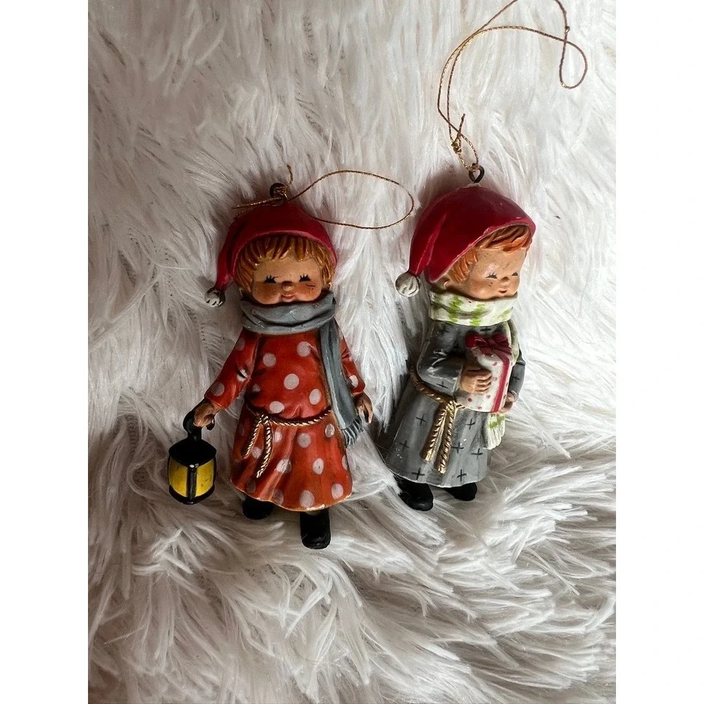 Vintage Christmas Girl & Boy Figurine Ornaments 3.5